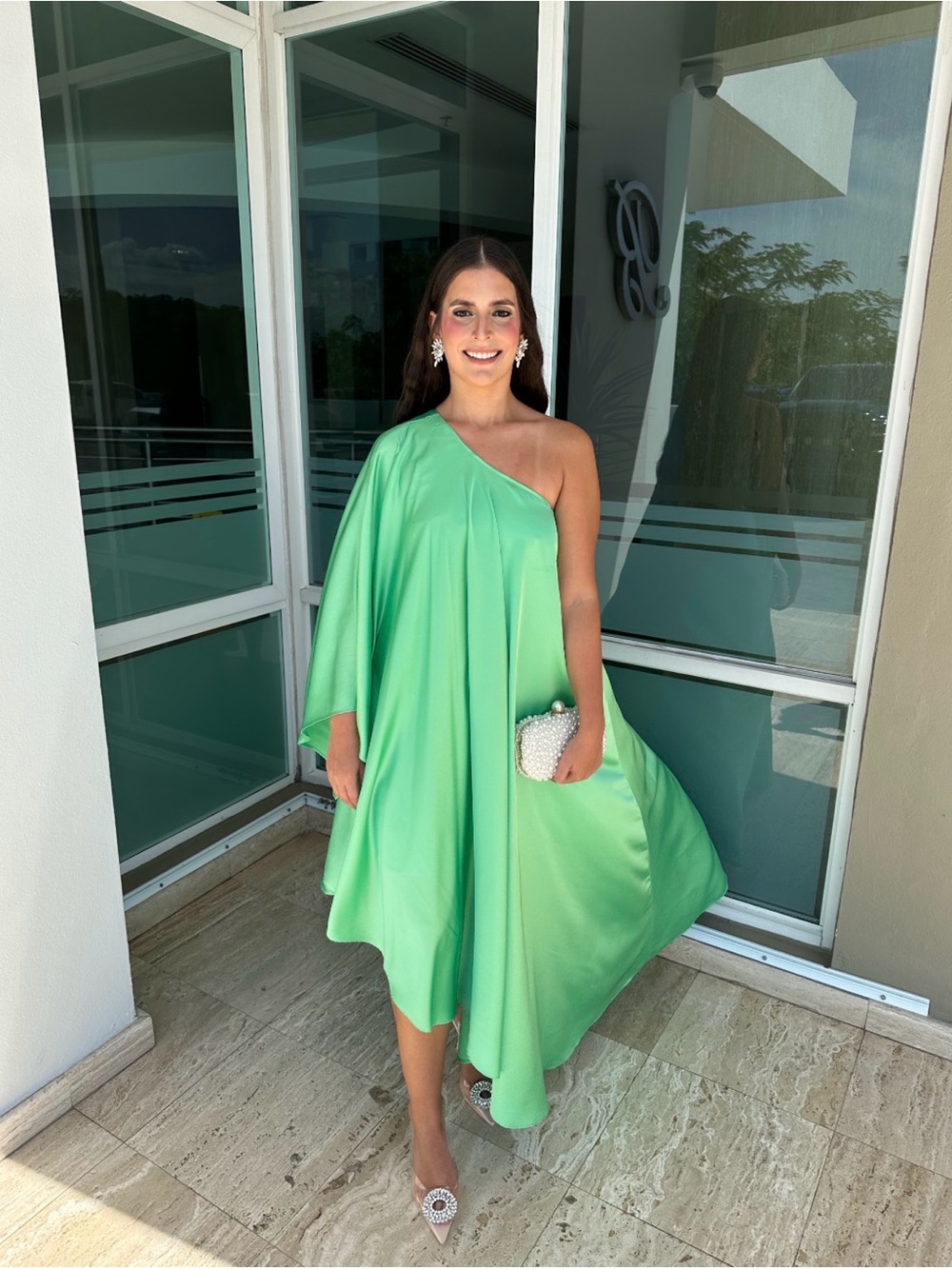 Show Me Your MuMu One-Shoulder Mint Green Draped Midi Dress